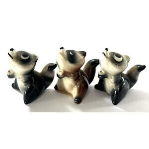 Hagen-Renaker Raccoon Miniatures Set of 3 Vintage Ceramic Figurines